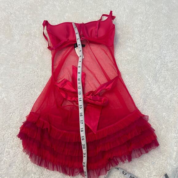 NWT Victoria Secret Sexy Little Things Fairy Red Mesh Ruffle Hem Babydoll 34B - Picture 3 of 6